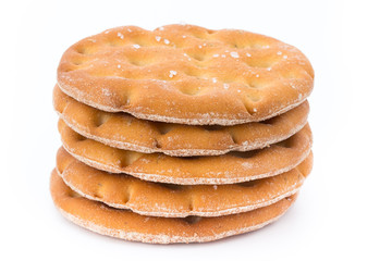 Short pastry cookies isolated on white background.