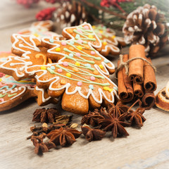 Christmas handmade cookies of different shapes, spice, festive decor