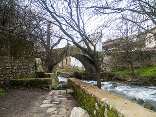 Stone bridge on Jewish neighborhood in Hervas, Spain