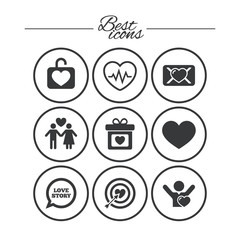 Love, valentine day icons. Target with heart.