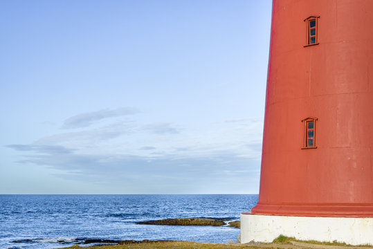 Close-Up of Slettnes Lighthouse Northernmost Mainland Lighthouse on Earth, Barents Sea, Gamvik, Finnmark, Norway