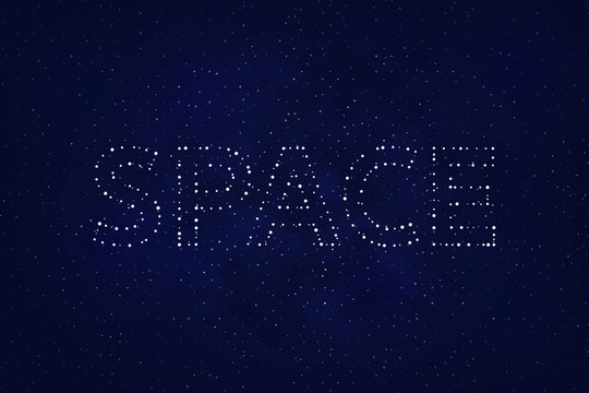 Word "space" at background of multitude of stars