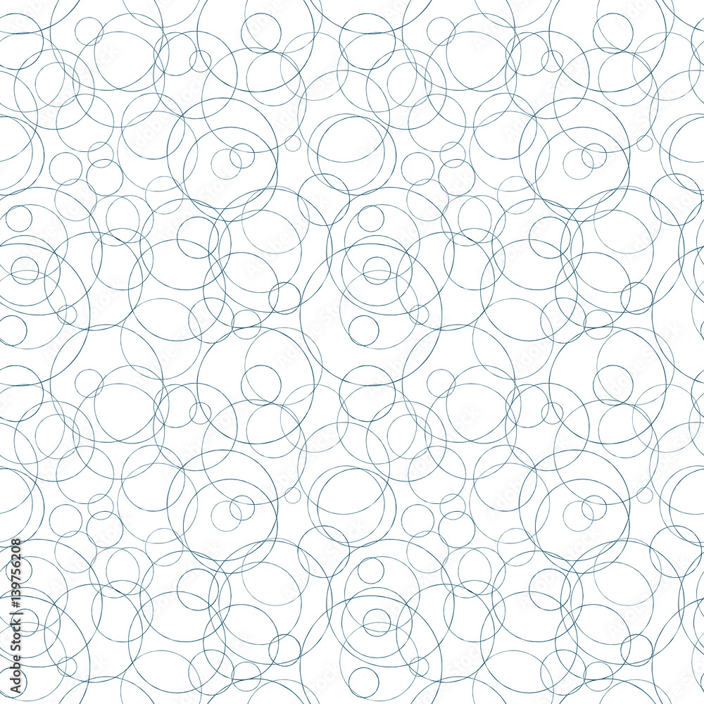 Poster Modern Abstract Geometric Vector Seamless Pattern with tangled circles in navy blue. Hand drawn circle shapes on white background.