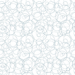 Modern Abstract Geometric Vector Seamless Pattern with tangled circles in navy blue. Hand drawn circle shapes on white background.