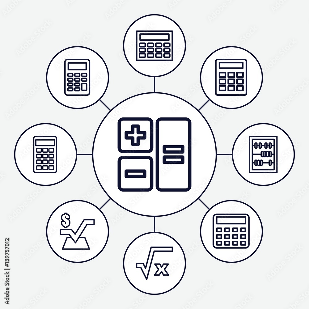 Poster set of 9 calculate outline icons
