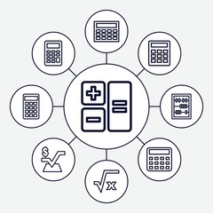 Set of 9 calculate outline icons