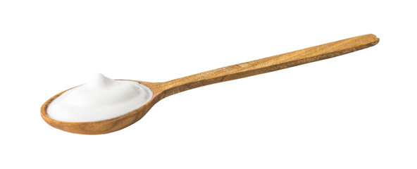 White Yogurt on Wooden Spoon