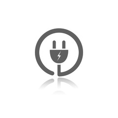 Plug icon with reflection on a white background