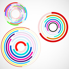 Fototapeta na wymiar Abstract background of colorful circles with lines, technology backdrop, geometric shapes