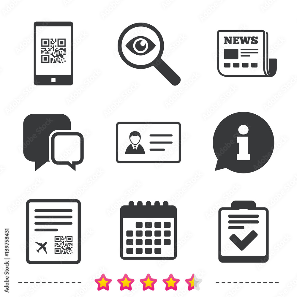 Poster qr scan code icon. boarding pass flight sign.