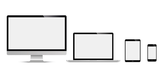 Realistic set of monitor, laptop, tablet, smartphone - Stock Vector - obrazy, fototapety, plakaty