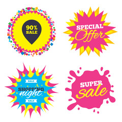 90 percent sale pointer tag sign icon.