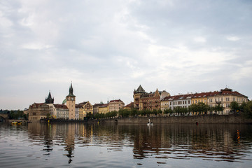 Fototapeta premium Scenic evening view of the Old Town ancient architecture and Vltava river in Prague Czech Republic