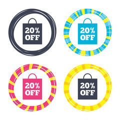 20 percent sale bag tag sign icon.