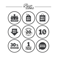 Sale discounts icon. Shopping, deal signs.