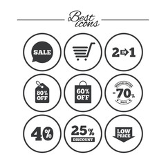 Sale discounts icon. Shopping, deal signs.