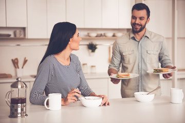 Beautiful couple in kitchen