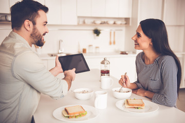 Beautiful couple in kitchen
