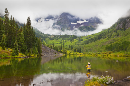 Fly Fishing At Maroon Bells, Colorado