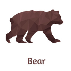 Stylized bear isolated on a white background. Made in low poly triangular style. Vector.