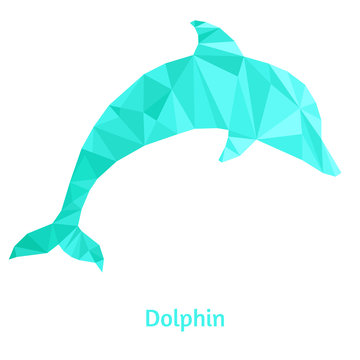 Stylized dolphin isolated on a white background. Made in low poly triangular style. Vector.
