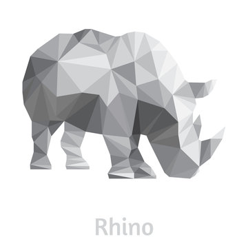 Stylized rhino isolated on a white background. Made in low poly triangular style. Vector.
