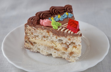 Delicious dessert cake with chocolate cream