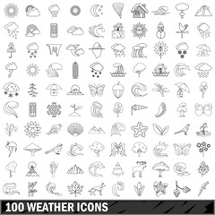 Obraz premium 100 weather icons set, outline style