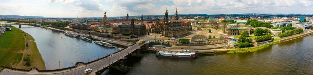 Fototapeta na wymiar DRESDEN - JULY 2016: Beautiful city aerial skyline. Dresden is a popular attraction in Germany
