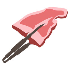 Isolated piece of meat with a tweezers, Vector illustration