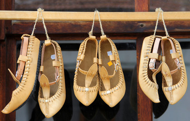 Opinki or tsarvouli - traditional bulgarian leather shoes