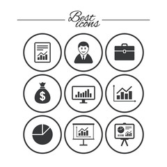 Statistics, accounting icons. Charts signs.