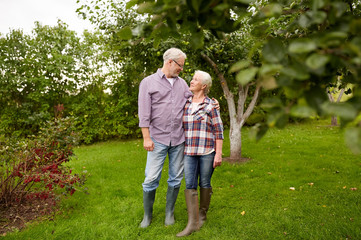 Fototapeta premium happy senior couple hugging at summer garden