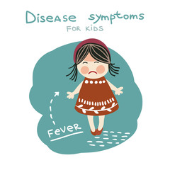 Kids disease symptoms in scandinavian style. Vector illustration