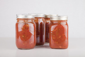 Jars of homemade canned spaghetti sauce