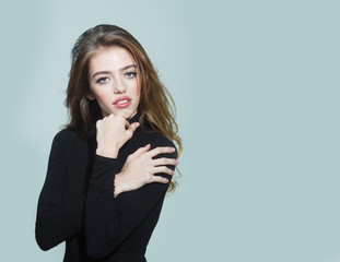 pretty sexy woman or girl with long blonde curly hair