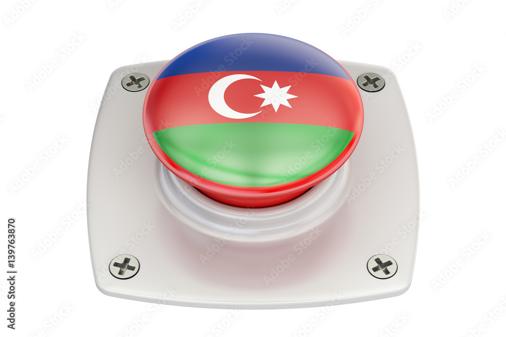 Poster azerbaijan flag push button, 3d rendering