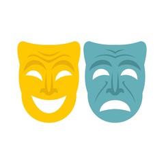 Happy and sad mask icon, flat style