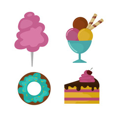 Sweets food bakery dessert sugar confectionery lollipop design and snack chocolate cake colorful holiday candy caramel icon vector illustration.