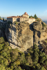 Amazing Sunset view of  Holy Monastery of St. Stephen in Meteora, Thessaly, Greece