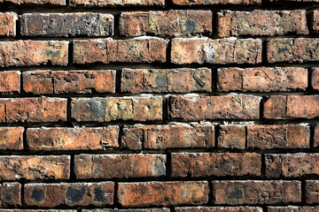 Background old wall of red rough brick