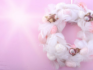 Fototapeta na wymiar Pink and White Easter Wreath