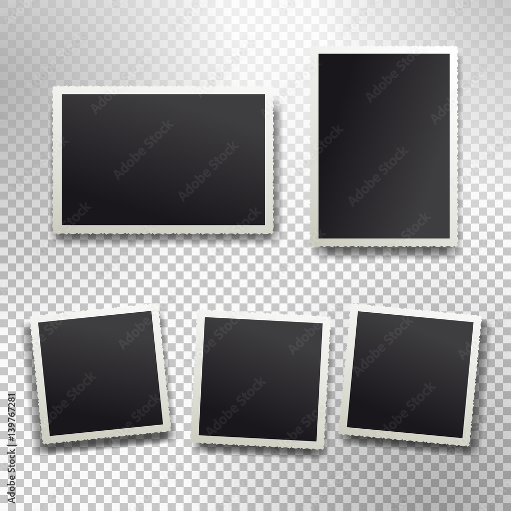 Poster set of retro realistic vector photo frame with figured edges. template photo design textures. isolat