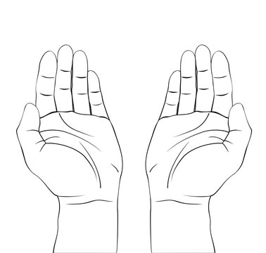 Open Hands Prayer Draw On White Background - Dua