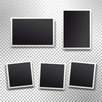 Set of retro realistic vector photo frame with figured edges. Template photo design textures. Isolated on transparent background