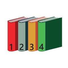 Colored Four books on a shelf on the white
