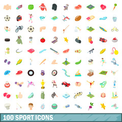 100 sport icons set, cartoon style