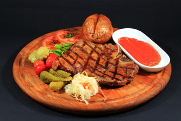 Meat dish.Grilled steak.