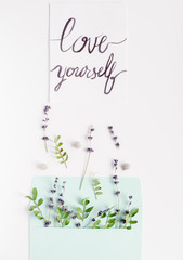 calligraphy floral pattern top view mock up