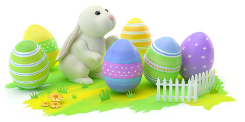 Easter eggs and bunny - obrazy, fototapety, plakaty